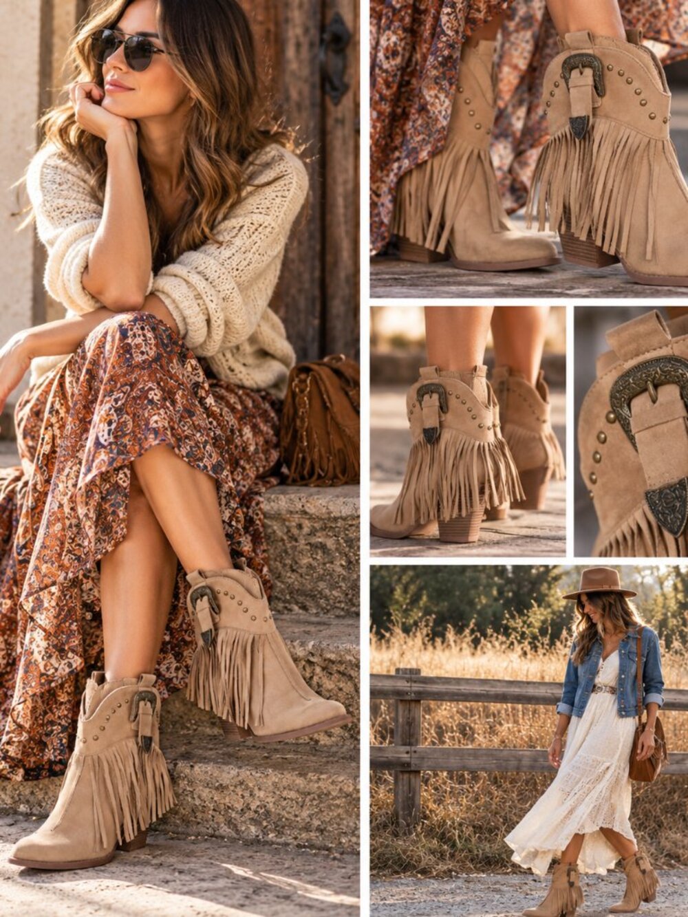 Hawkwell Women's Fringe Cowboy Cowgirl Boots Snip Toe Pull On Dress Western Ankl